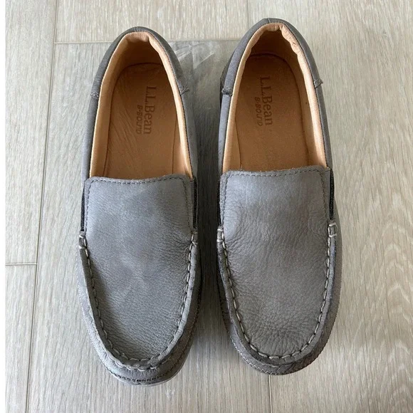 LL Bean Women Grey Tumbled Leather B-Bound Moccasin Loafers 525423 Size 7 Medium - Picture 2 of 12